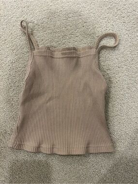 Ribbed Spaghetti Strap Tank Top - Taupe